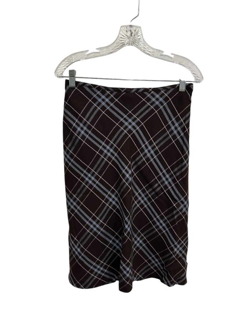 Plaid A-Line Skirt Professional Brown Blue Sz Small Knee Length Preppy Academia